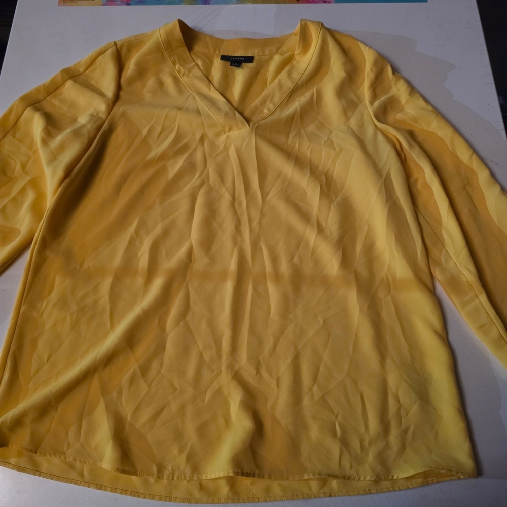 Alfani Womens Yellow V-Neck Long Sleeve Blouse Top Size Small